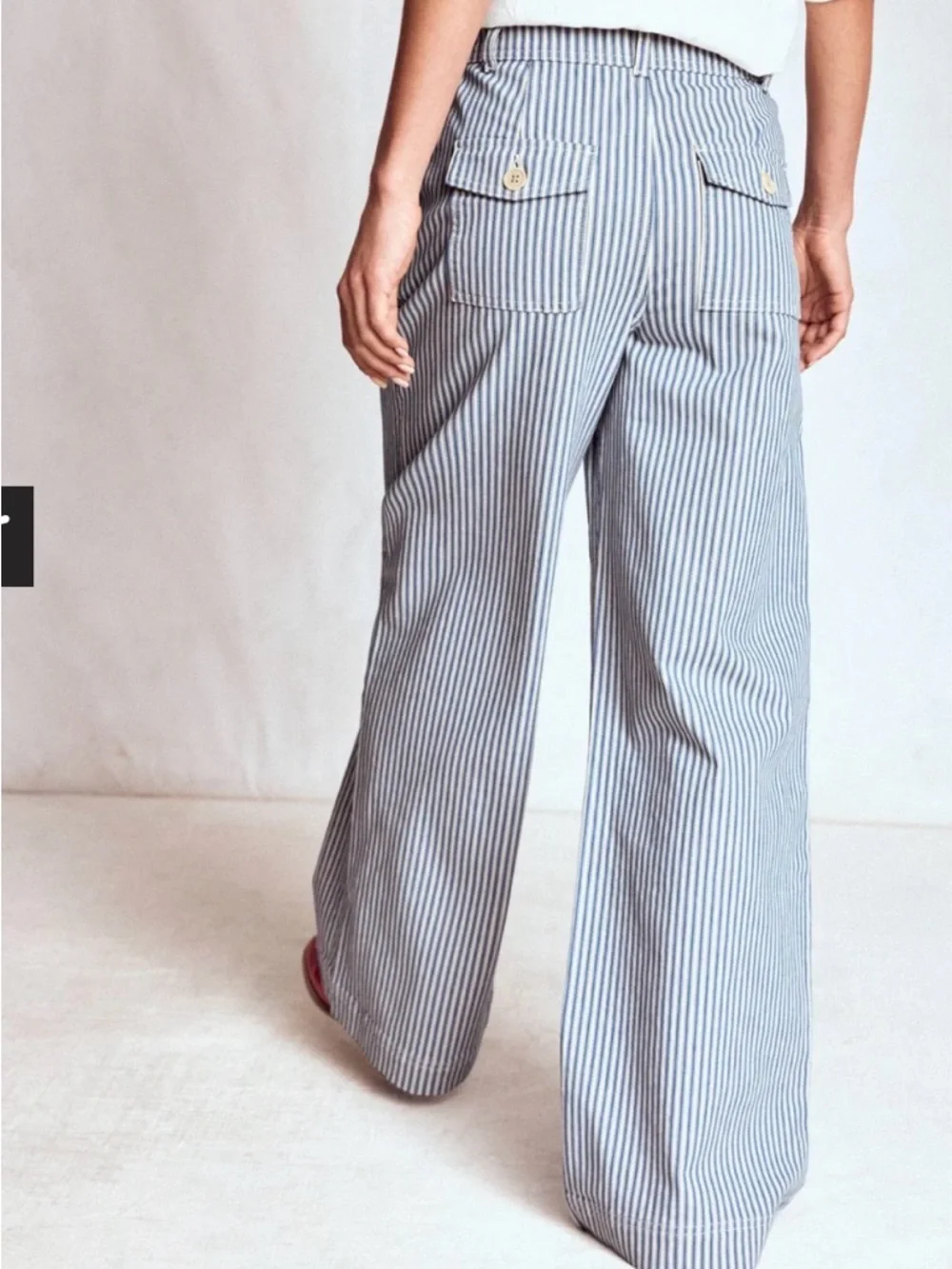 Boden Brompton Wide Leg Trousers in Blue Stripe size 12R - Picture 3 of 12